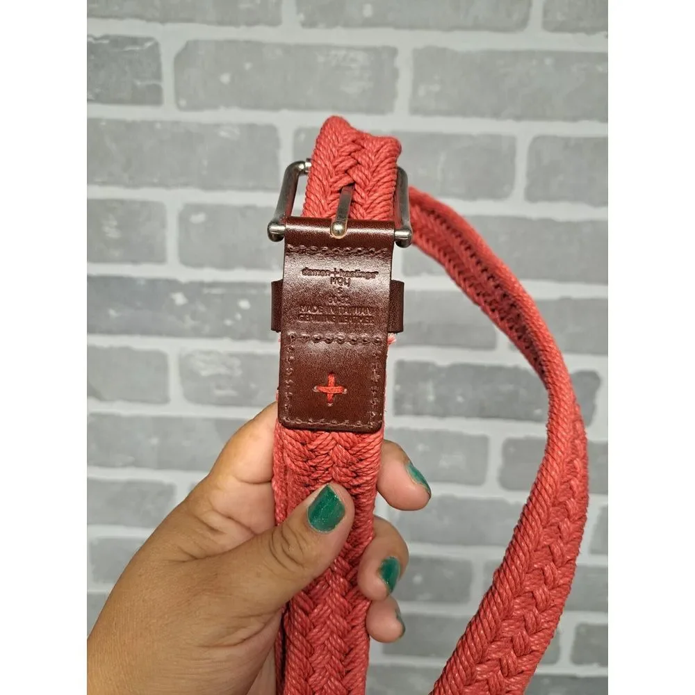 Vintage Y2K Braided Genuine‎ Leather Orange Womens Belt Size 10-12